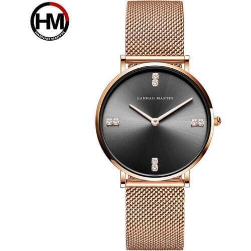 Hannah Martin Luxury Fashion Ladies Watch Rose Gold Women Watches stainless steel Wristwatch Female Waterproof Clock FD1533