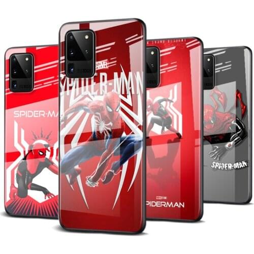 Tempered Glass Cover Cool Marvel Spiderman Logo For Samsung Galaxy S20 FE S10e S10 S9 S8 Ultra Plus Lite Plus 5G Phone Case