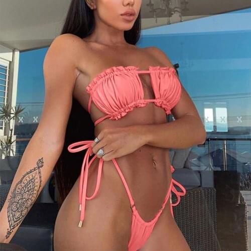 Hot Sexy Folds Bikini Women Swimwear Bathing Suit Bandeau Bikini 2021 Mujer Micro Swimsuit Female Push Up Two-piece Suit Summer