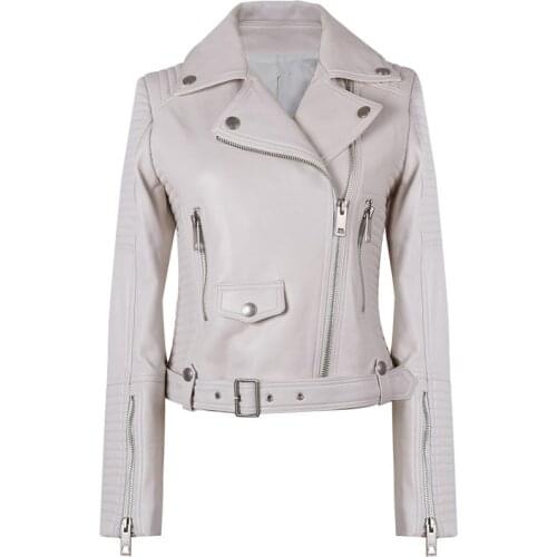 YOLOAgain High Quality Women White Genuine Leather Jacket Coat