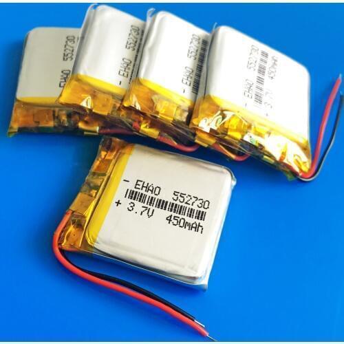 5 pcs 3.7V 450mAh Lipo polymer lithium Rechargeable battery for MP3 GPS DVD bluetooth speaker smart watch recorder camera 552730