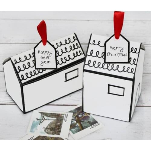 Small House Paper Packing Box with Tag & Ribbon Nougat Cookies Candy Box Wedding Party Gifts Packaging LX5200