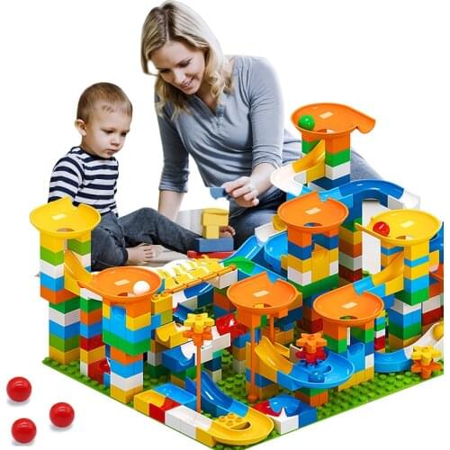 Marble Race Run Big Block Maze Ball Building Blocks Funnel Slide Blocks DIY Big Bricks Toys For Children Gift