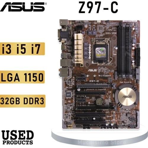 Intel Z97 Asus Z97-C Motherboard DDR3 32GB PCI-E 3.0 M.2 SSD i7 i5 i3 VGA CrossFireX Desktop Intel Z97 Placa-Mãe 1150 ATX Used