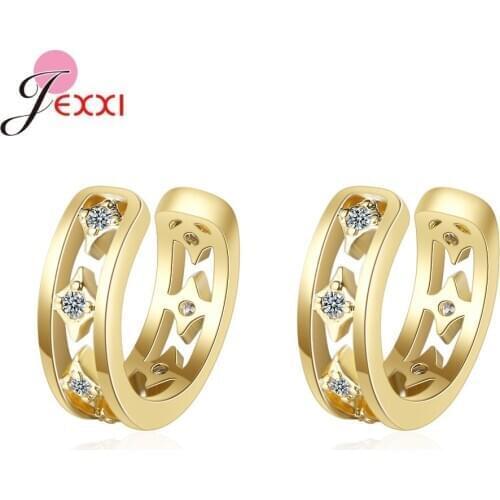 New Fashion 925 Sterling Silver Shiny Cubic Zirconia Small Earring Clips For Women Lady Good Quality Wedding Party Jewelry