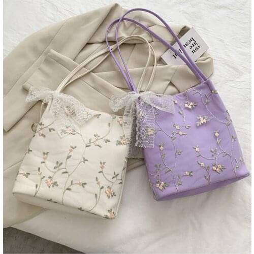 New Arrival Fashion Spring Female White Lace Shoulder Bag Ladies Casual Crossbody Bag Bowknot Flower Design