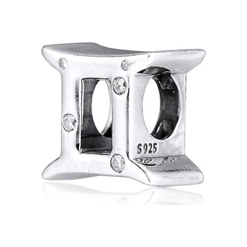 New Winter Sparkling Gemini Zodiac Charm 925 Sterling Silver Charms Fit Beads Bracelets Necklace DIY Christmas Gift Fine Jewelry