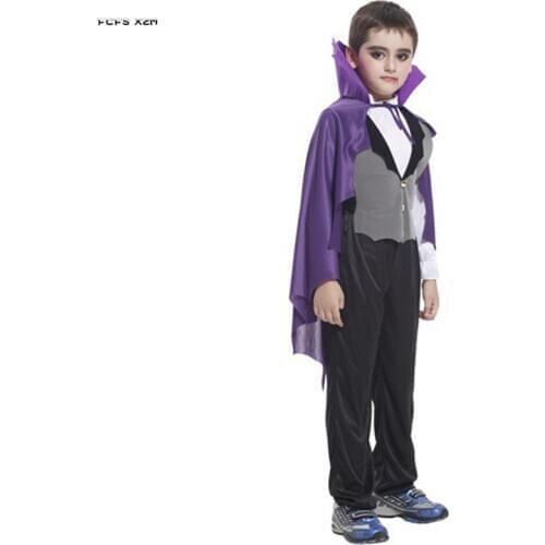 Purple Scary Boys Halloween Vampire Cloak Costumes Kids Children Dracula Cosplay Carnival Purim Parade Masquerade party dress