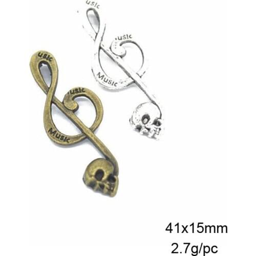 25pcs/lot 15x41mm Antique Silver/Antique Bronze Alloy Music Skull Charms Pendant With Letter