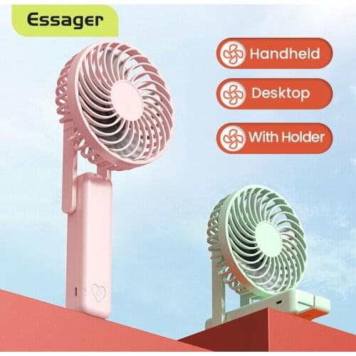 Essager Mini USB Fan Portable Handheld Cooling Fan Summer Gadgets USB Cooler Fan With Phone Holder Rechargeable Desktop Foldabl