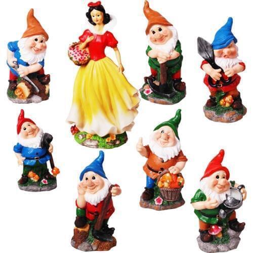 42cm poly resin garden gnome seven dwarfs and snow white action figure elf figurine courtyard statue home decorations
