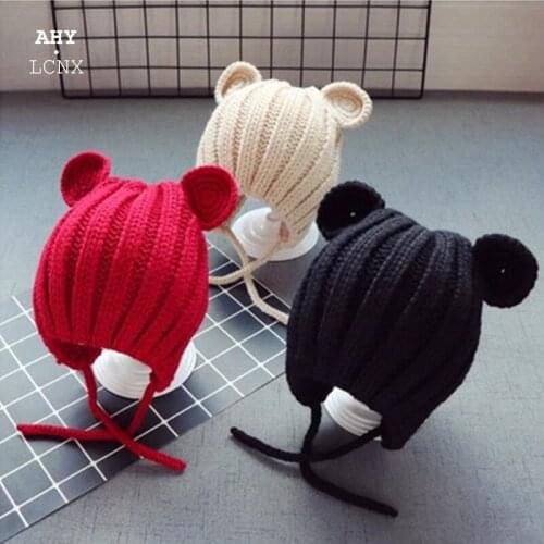 Fashion New Baby Kids Girls Boys Winter autumn Warm Knit Hat Ear Solid Warm Cute Knitted kids hats Lovely Beanie Cap over 8Y