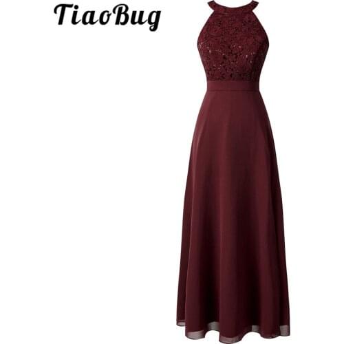 Chiffon Bridesmaid Dresses Women Evening Prom Gowns Halter Neck Sleeveless Lace Long Dress Wedding Party Ladies Elegant Dress