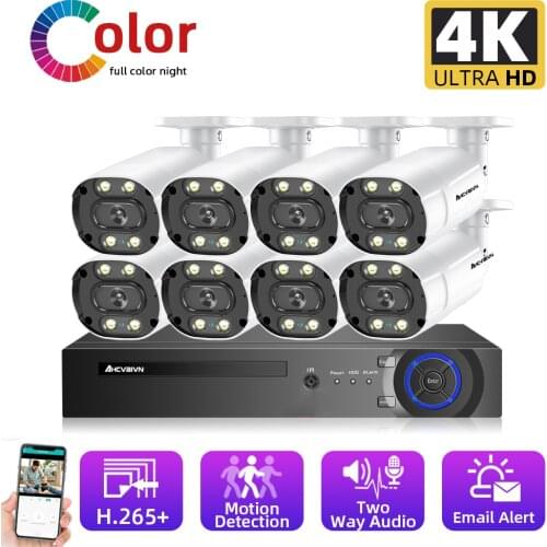 Two way Audio CCTV Monitoring Camera Security System Kit 8CH 8MP NVR Outdoor Waterproof Video Surveillance POE IP Cameras System