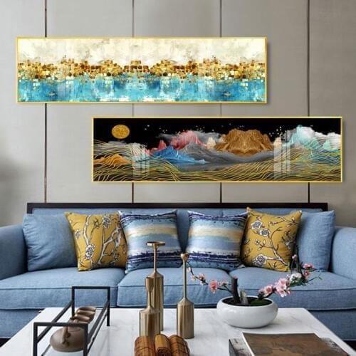 Modern Living Room Wall Decor golden Painting Colorful Prints Picture For Bedroom Bedside Canvas Art No Frame