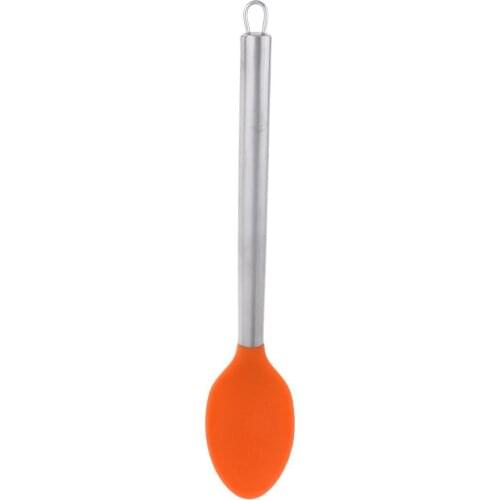 Outdoor Non-stick Silicone Spoon Kitchen Utensil with Stainless Steel Handle, High Temperature Resistant