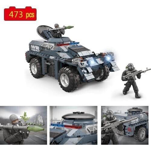 Military Series Explosion-Proof SWAT Armored Vehicle Soldier Action Figures DIY Model Building Blocks Toys Gifts