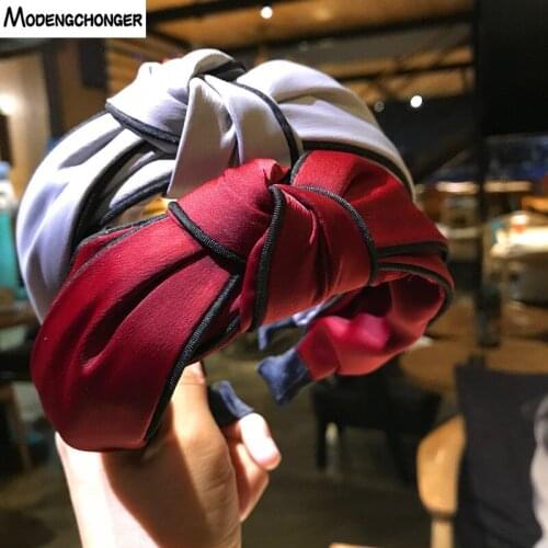 High Quality Women Hairbands Cross-knotted Solid Color Wide-edge Knot Hair Hoop Retro Simple Fabric Head Buckle Hair Accessories