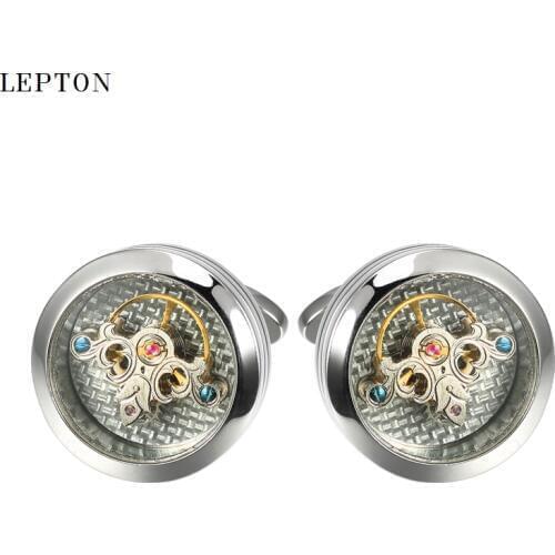 Lepton Exquisite Tourbillon Movement Cufflinks For Mens Wedding Groom Watch Steampunk Gear Mechanism Cuff links Relojes gemelos