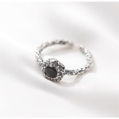 Sole Memory Retro Thai Silver Black Zircon Geometry 925 Sterling Silver Female Resizable Opening Rings SRI960
