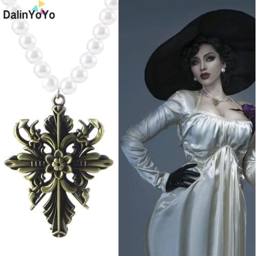 Resident Village Evil Lady Dimitrescu Cosplay Necklace For Women Game R Evil 8 Village Cosplay Pendant Necklace For Fans Jewelry