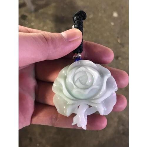 100% natural Myanmar grade A flower green jade pendant handcarved rose jade necklace women pendants