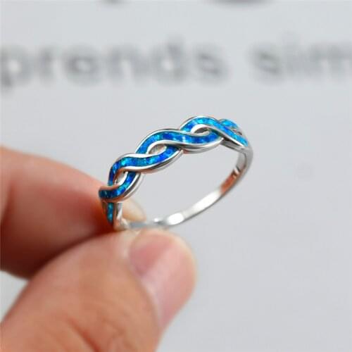 Vintage Female Blue White Opal Ring Classic Silver Color Wedding Ring Charm Hollow Infinity Thin Engagement Rings For Women