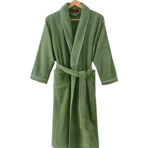 Winter Solid Color Thick Bathrobe Men 100% Cotton Long Towel Fleece Lovers Bathrobe Soft Hotel Robe Ladies Casual Homewear