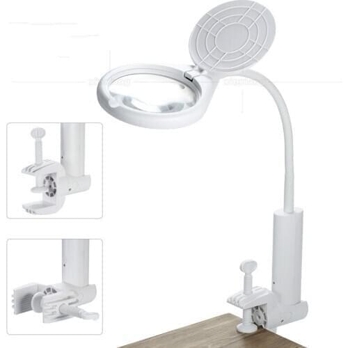 108 mm Large Mirror Charging 8 LED Maintenance Test Desk Lamp 6x Magnifier Base/Clamp Interchange
