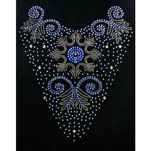 2pc/lot Waterfall Flower neckline Hot Fix Rhinestones Motif Design Iron On Transfer Motifs Hot Fix Stone patches for shirt