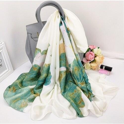 2021 Popular 180X90CM Handkerchief Female Dustproof Beach Towel Luxury Lotus Print Silk Scarves Fashion Summer Sunscreen Shawls