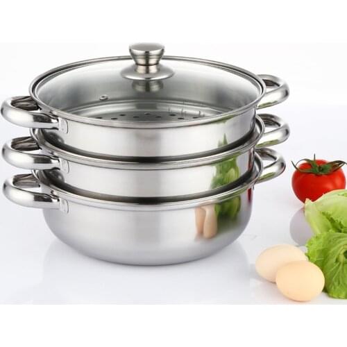 28cm Easy Clean Cookware Steamer Pot Home Stainless Steel 3 Tier With Handles Food Maker Kitchen Insulated Large Dual Use