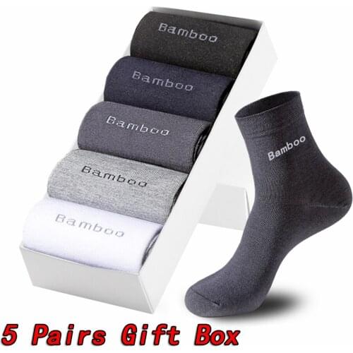 5 Pair Gift Boxed Men‘s Bamboo Socks Brand Comfortable Breathable Casual Business Mens Crew Socks High Quality Gift Socks Men