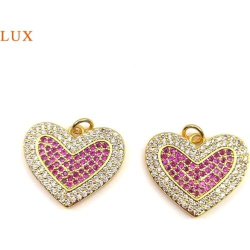 5pcs Shiny Cubic Zircon Pendant for Necklace Jewelry Tiny Dainty Brass Heart Pendant Delicate Pendant for Women Gift Finding