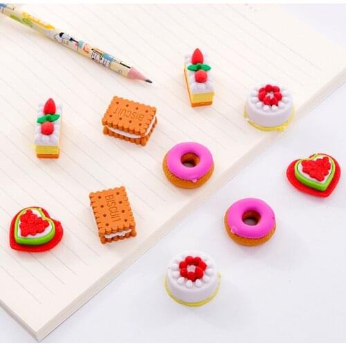 5pcs/lot Lovely Cookie Donut Eraser Set Rubber Eraser Stationery School Supplies Gift for Kids