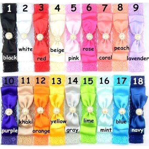 50pcs/lot 18 Color 4.9" Large Satin Ribbon Bows With Lace Headband Girl Photo Prop Christmas Shower Gift FDA226