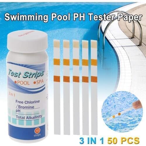 50pcs pH Test Paper Strips 3 in1 Swimming Pool Water Test Strips Chlorine Bromine PH Alkalinity Hardness Total Measure Supplies