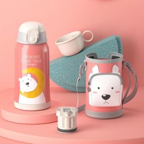 550ML Kids Water Cup Stainless Steel Cartoon Mug With 3 Lids And Cup Sleeves Leakproof Water Bottles Portable Childrens Cups
