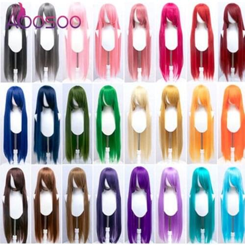 Universal Long Straight Synthetic Wig 60 100cm Cosplay Wig Red Yellow Blue Green Purple Orange Black Silver Color Anime Wig