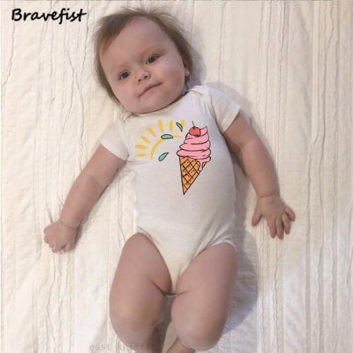Cute Ice Cream Print Newborn Boys Girls Bodysuits Summer Kids Jumpsuits Sunsuit For Children Short Sleeve Round Neck Outwear