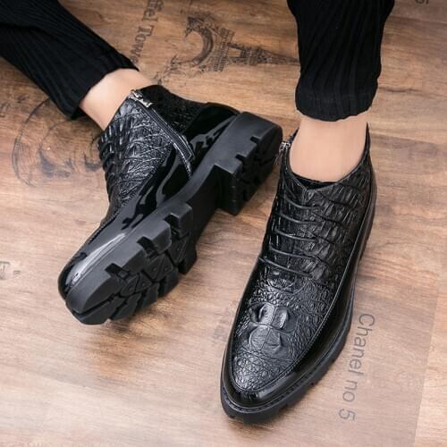 Winter Boots Men Warm Winter Shoes Men Black Vintage Men Boots Wedding Party Dress Shoes Crocodile pattern mens shoes