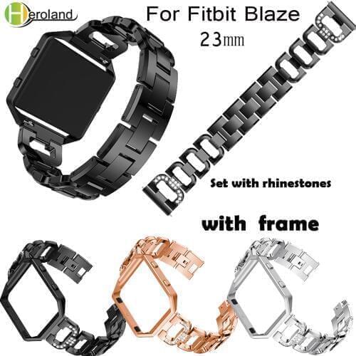 Alloy Crystal Stainless Steel Watch Bands Strap For Fitbit Blaze Smart Watch Band Bracelet 23mm Wristband With Metal Frame Case