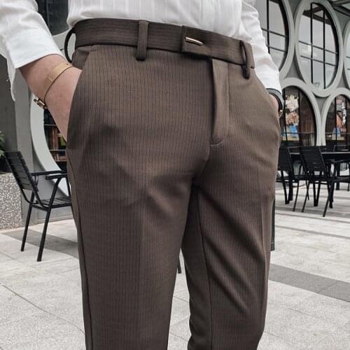 New style Formal Versatile Trousers Gray Black Parfum Men Dress Pant Office Trousers Men British Style Stripe Trousers Business