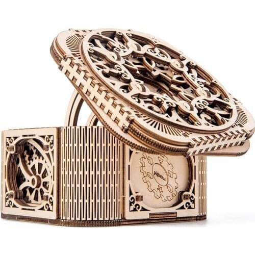 Wooden 3D Puzzle Toy DIY Jewelry Box Mechanical Transmission Model Storage for Jewelry Assembled Puzzle Toys Gift for Lady Girls