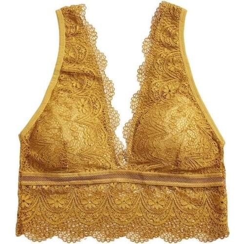 Women Breathable Sexy With Chest Pad Lace Wrapped Chest Solid Color Jacquard Bra