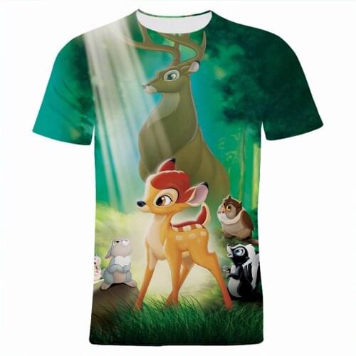 Bambi Tee Shirt Male Summer Disney 3D Print Cartoon Anime Clothes For Boy Girl Kids Short Sleeve Streetwear Men Women T-shirts