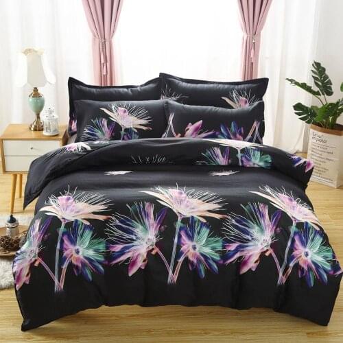 American Black Bedding Set,Duvet Cover 220x240 With Pillowcase,Quilt Cover 230x260,Colored Flowers King Size Blanket Cover