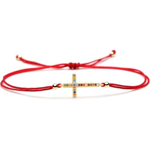 Multicolor Cubic Zirconia Copper Small Cross Charm Bracelet Women Girl 2020 New Fashion CZ Christian Cross Faith Jewelry Present