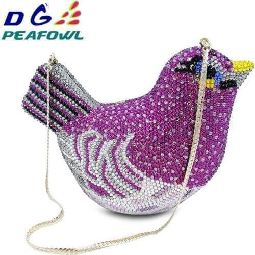 Fashion Animal Bird Women Luxury Crystal Bag Wedding Clutch Purse Rhinestone Evening Bag Clutch Handbag Lavender Party handbag