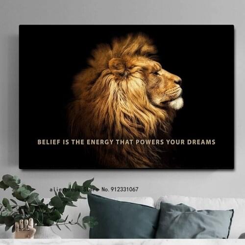 Lion Motivational Art Poster Inspirational Wall Art Print Canvas Painting Motivational Quote Picture for Living Room Home Decor